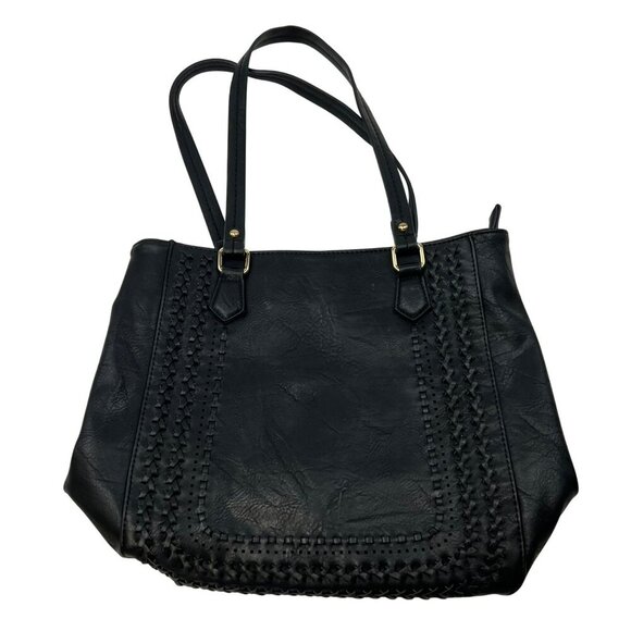 Madison West Faux Leather Shoulder Bag Zip Close Black - Picture 1 of 8
